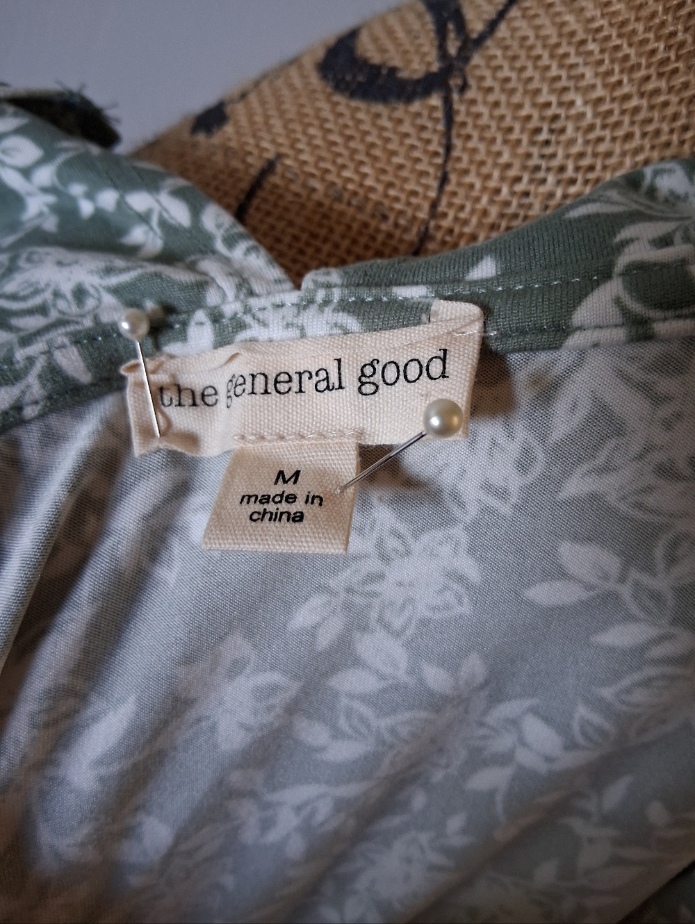 the general good midi dress faux wrap-around cream floral on sage green - Picture 6 of 9